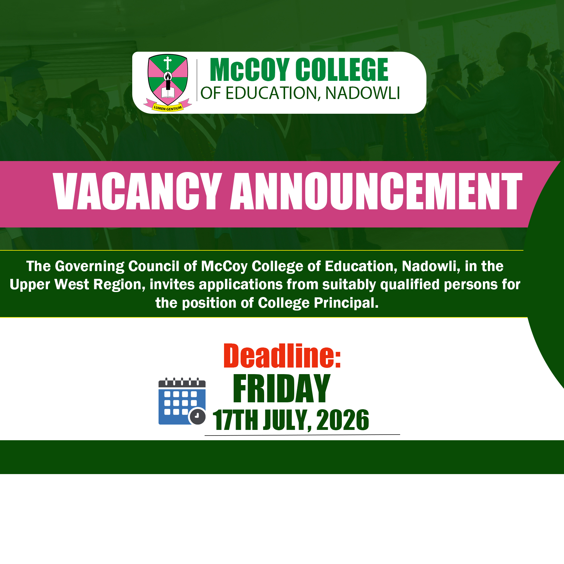 McCoy College of Education Announces Vacancy for College Principal