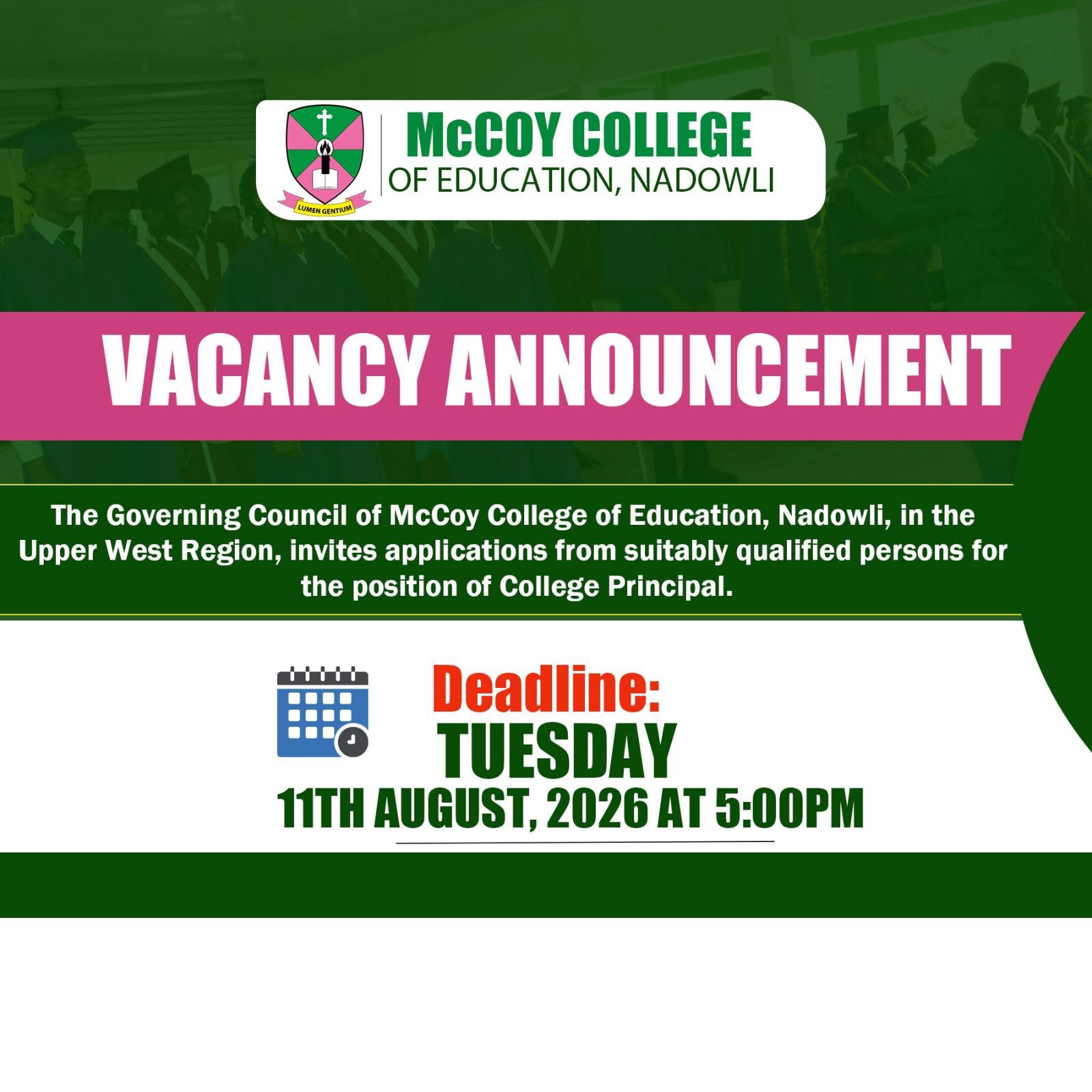 McCoy College of Education Announces Vacancy for College Principal