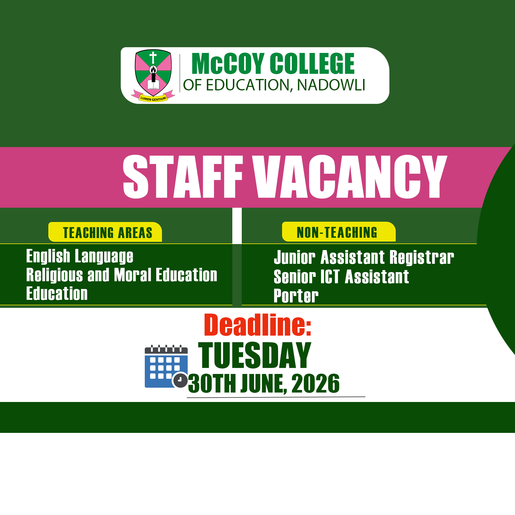 Staff Vacancy: McCoy College of Education Invites Applications for Teaching and Non-Teaching Positions